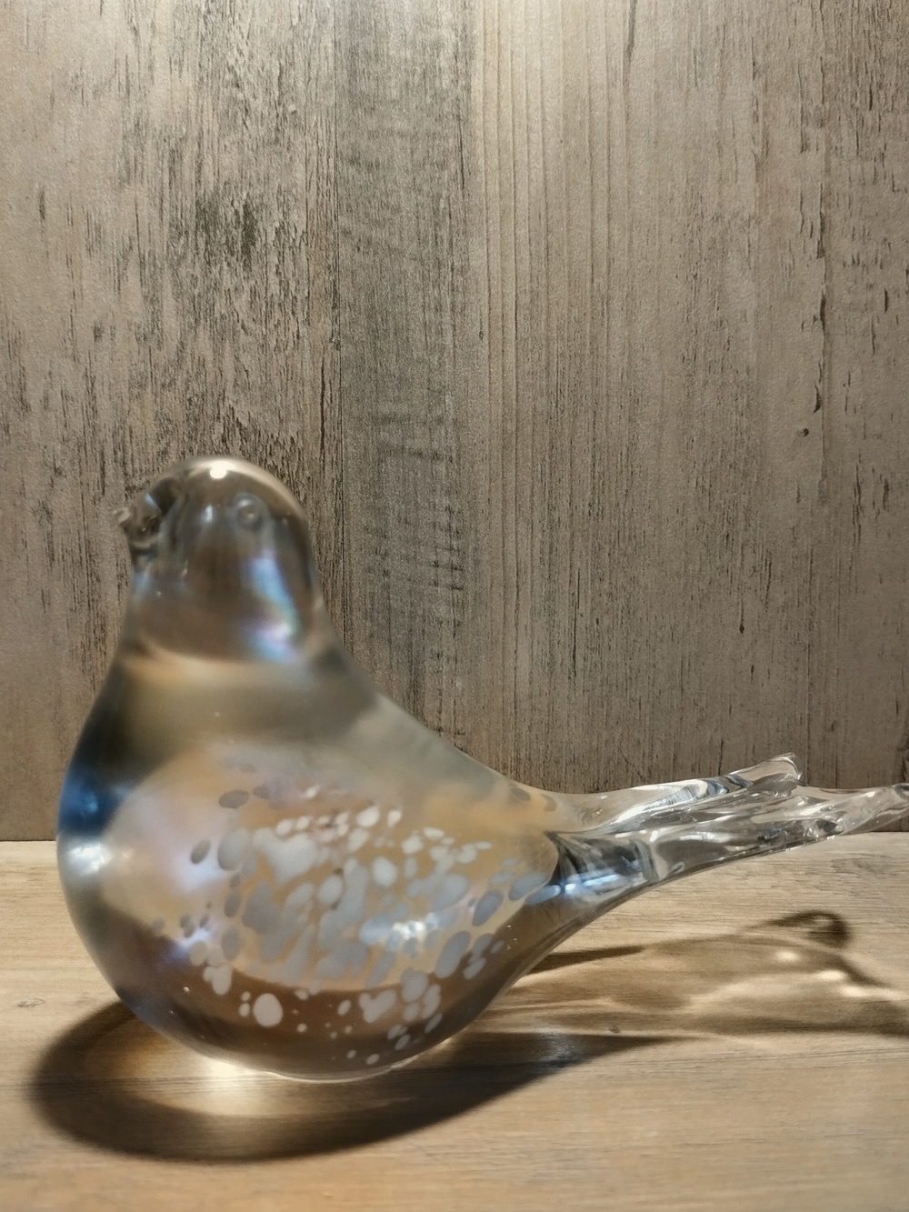 Silvestri Mouth Blown Frosted Clear Iridescent Art Glass Bird